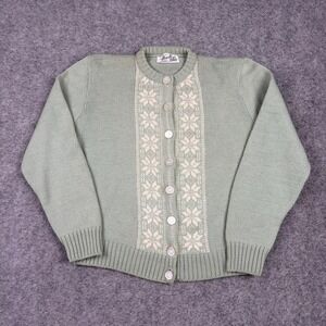 Alice Kaye Cardigan Womens S Sage Green Vintage 60s Virgin Wool Fair Isle Retro
